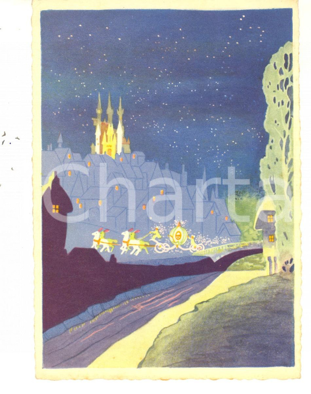 Cartolina originale da collezione 1957 WALT DISNEY CENERENTOLA Carrozza vola verso il ballo Cartolina ILLUSTRATA 1