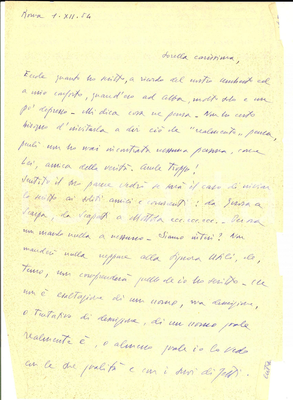 Autografo originale 1954 ROMA Generale Carlo BIGLINO non intende scrivere di guerra Autografo 1