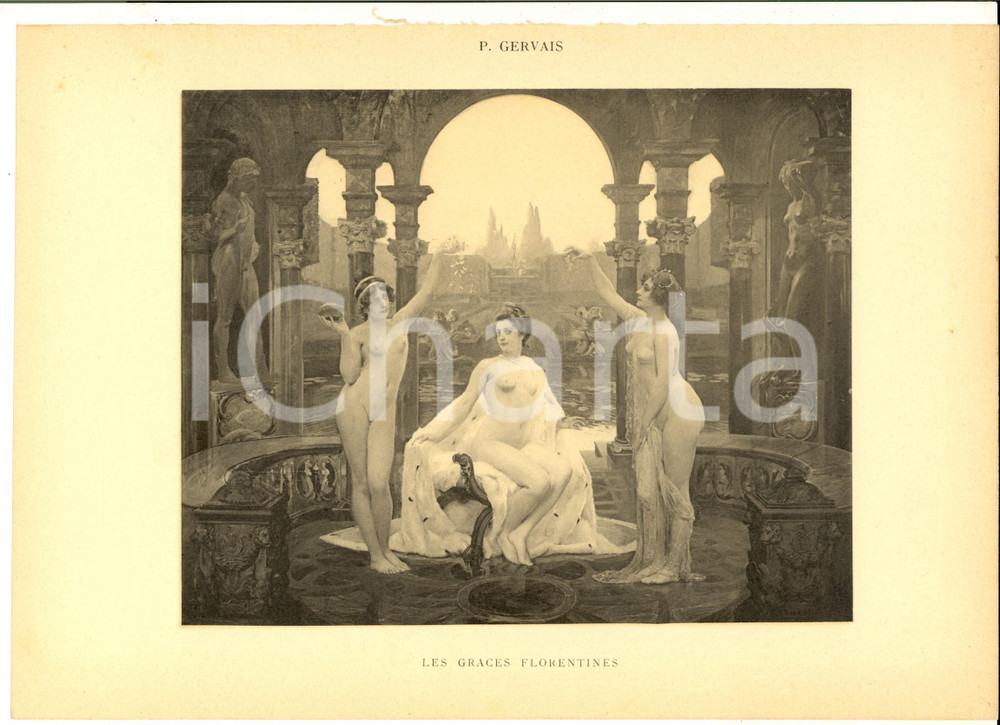 Stampa, bozzetto originale 1920 ca ARTE Paul GERVAIS Les graces florentines Stampa 29x21 cm 1