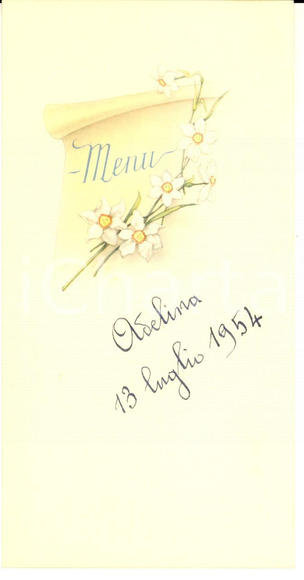 Oggetto da collezione cartaceo 1954 MILANO ? Menù per pranzo Prima Comunione VINTAGE 8x16 1