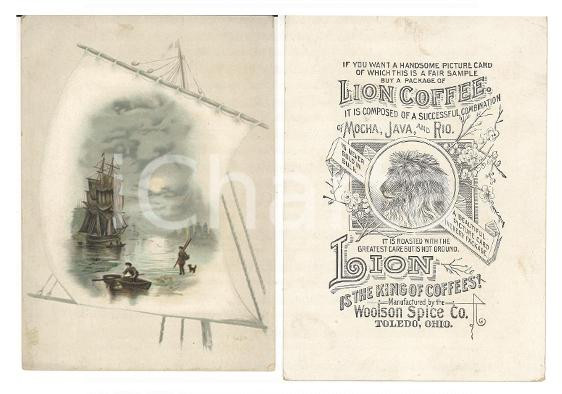 Cartolina originale da collezione 1910 ca TOLEDO OHIO WOOLSON SPICE Cartolina pubblicitaria LION COFFEE Porto 1