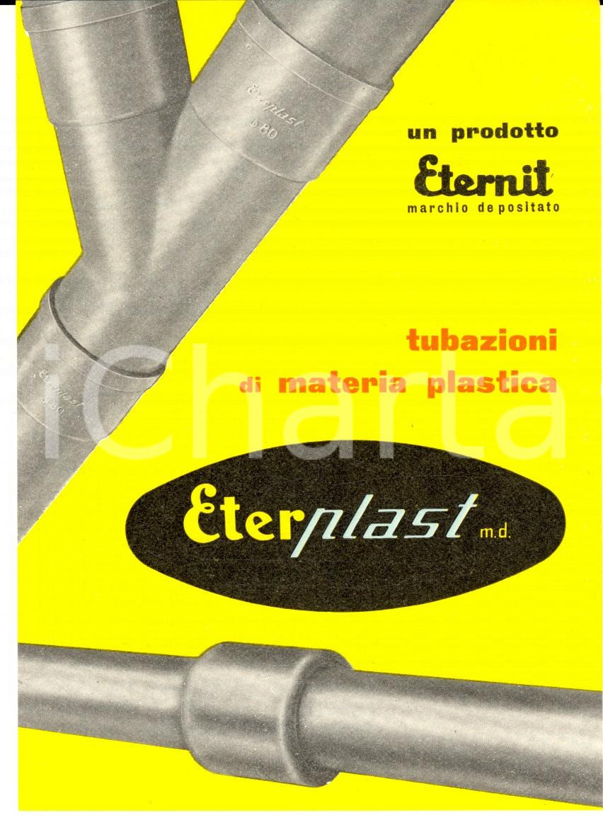 Materiale pubblicitario d’epoca 1950 ca ETERNIT Tubazioni di materia plastica ETERPLAST  Volantino 11x15 cm 1