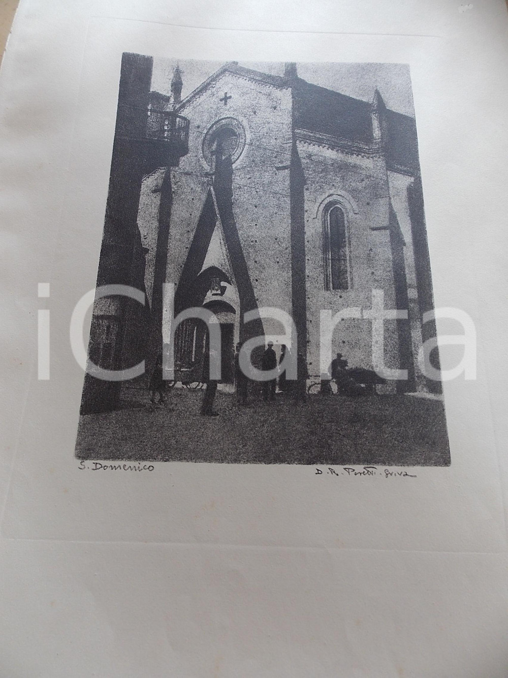 Stampa, bozzetto originale 1950 ca Domenico Riccardo PERETTI GRIVA  TORINO S. Domenico Stampa 31x42 1