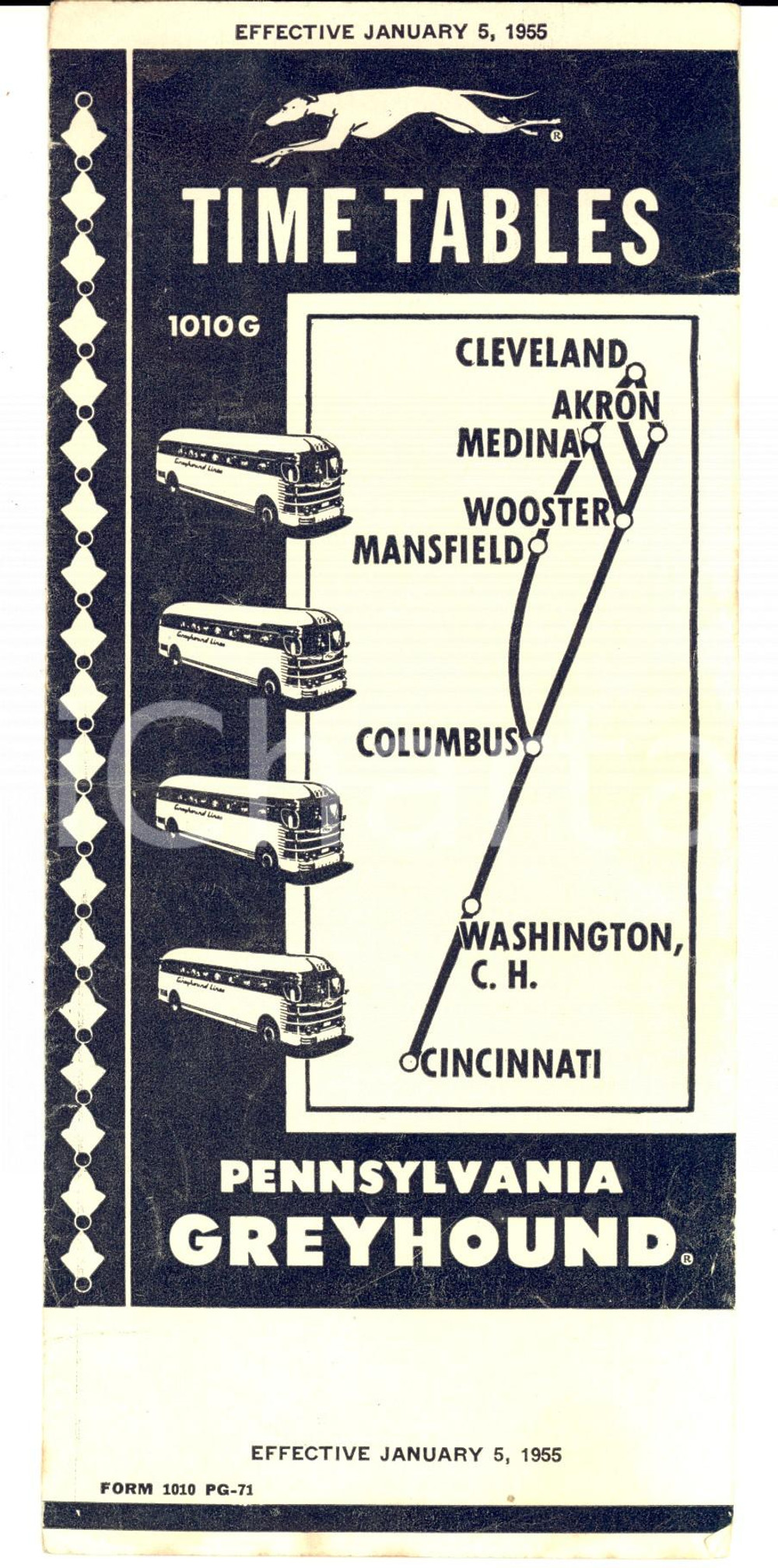 Materiale pubblicitario d’epoca January 1955 PENNSYLVANIA GREYHOUND Lines  Timetables 1010 G Opuscolo 1