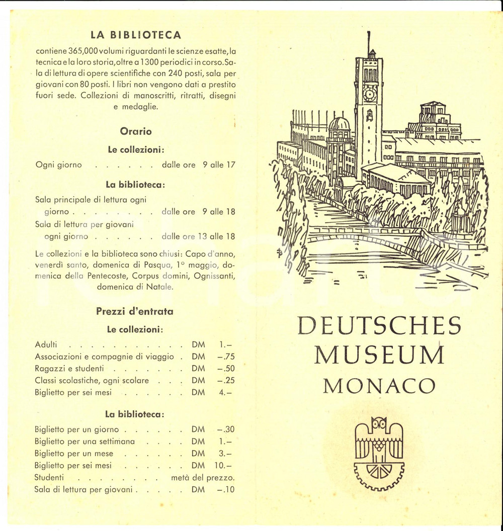 Materiale pubblicitario d’epoca 1950 ca MONACO/ MUNICH DEUTSCHES MUSEUM Opuscolo pubblicitario 1