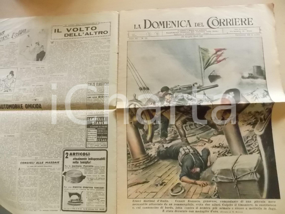 Giornale, rivista storica 1943 DOMENICA DEL CORRIERE L eroico marinaio Cesare ROSASCO Con sovracoperta 1