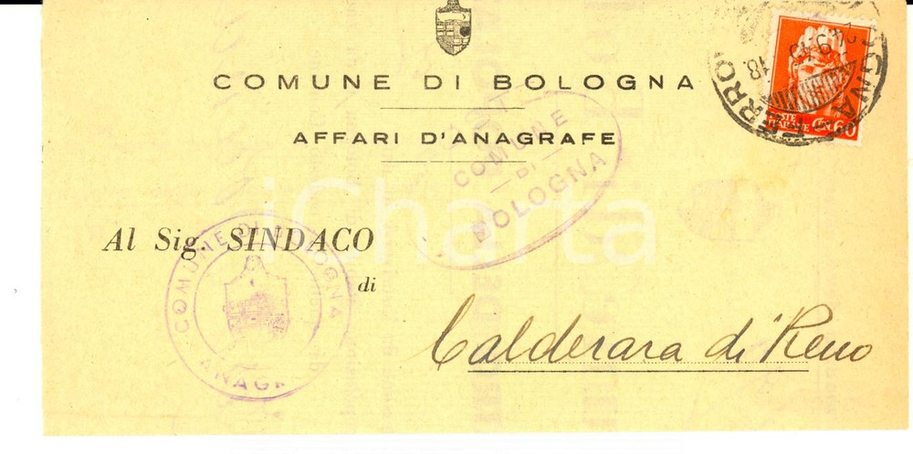 Cartolina originale da collezione 1945 STORIA POSTALE LUOGOTENENZA BOLOGNA Fascetta 60 cent. imperiale senza fasci 1
