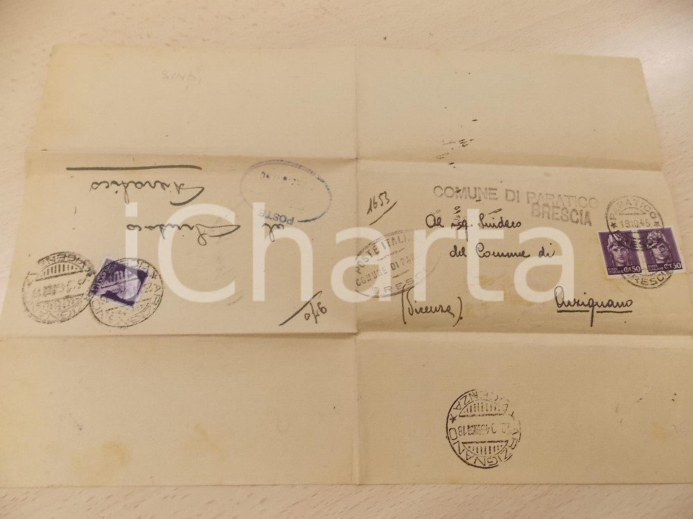 Cartolina originale da collezione 1945 STORIA POSTALE LUOGOTENENZA PARATICO Italia turrita + imperiale senza fasci 1