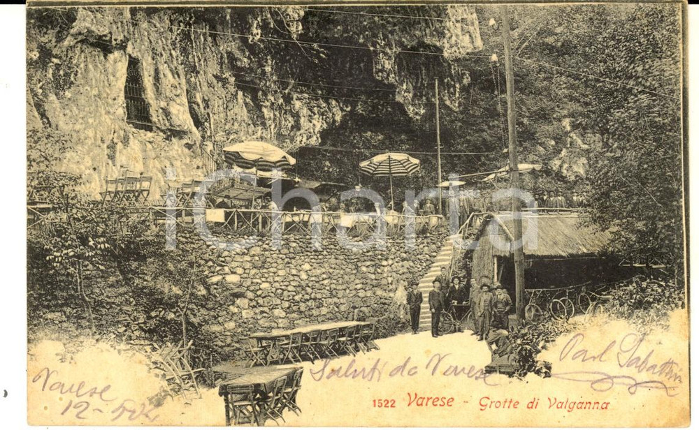 Cartolina originale da collezione 1904 VALGANNA VA Veduta delle grotte con ristoro all aperto Cartolina ANIMATA 1