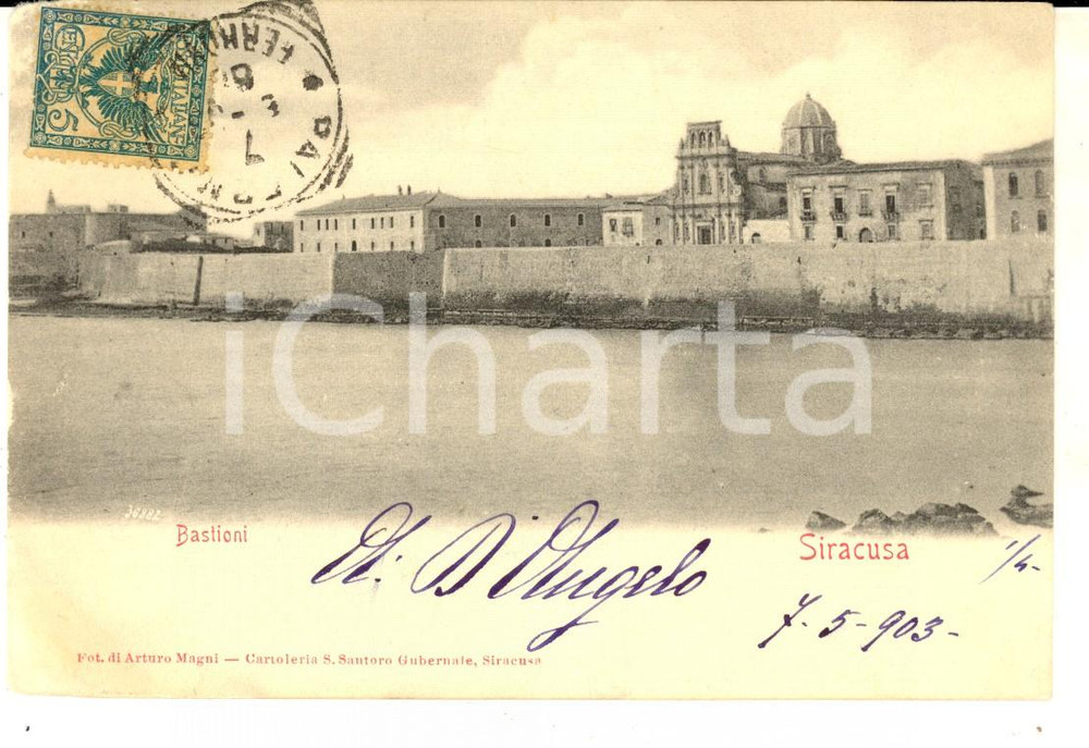 Cartolina originale da collezione 1903 SIRACUSA Veduta panoramica dei bastioni Cartolina postale FP VG 1