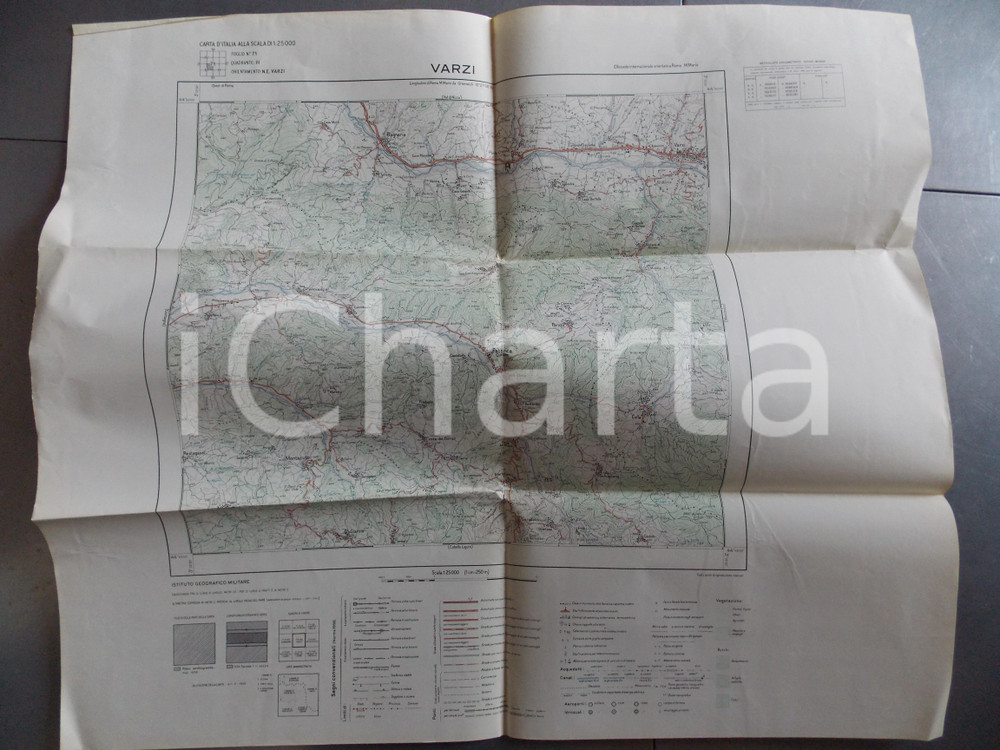 Mappa, planimetria storica 1959 Istituto Geografico Militare CARTA D ITALIA  VARZI Mappa 65x60 cm 1