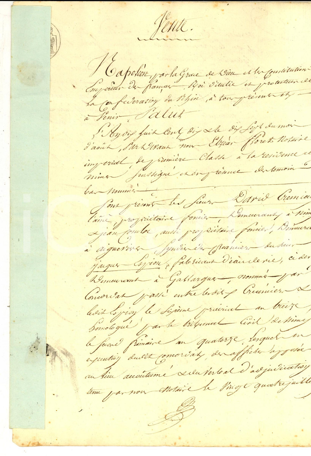 Documento originale, autentico 1811 GALLARGUESLEMONTUEUX David CREMIEUX vende podere a Henri BERARD 1