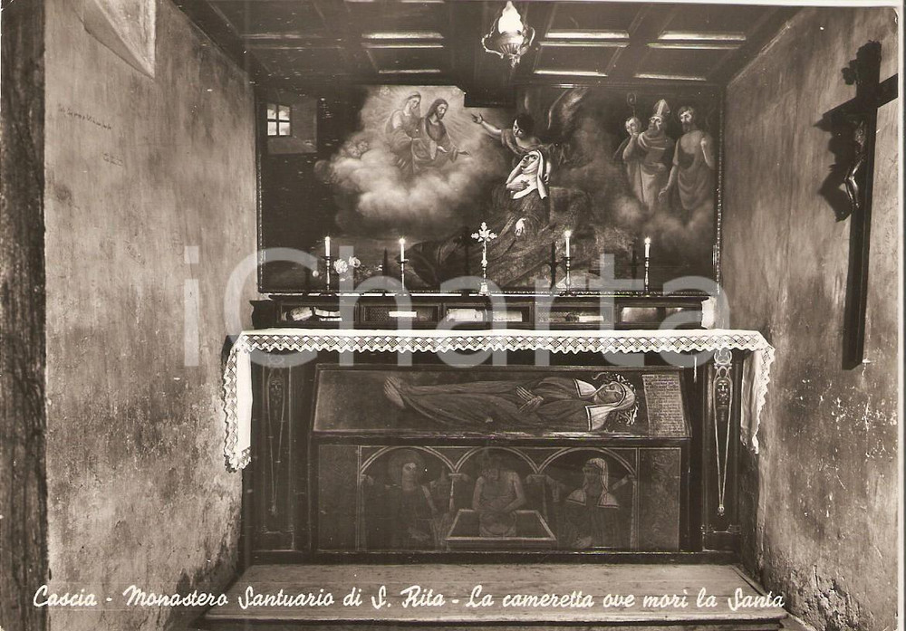 Cartolina originale da collezione 1953 CASCIA PG Cameretta dove morÃ¬ SANTA RITA Santuario Cartolina FG VG 1