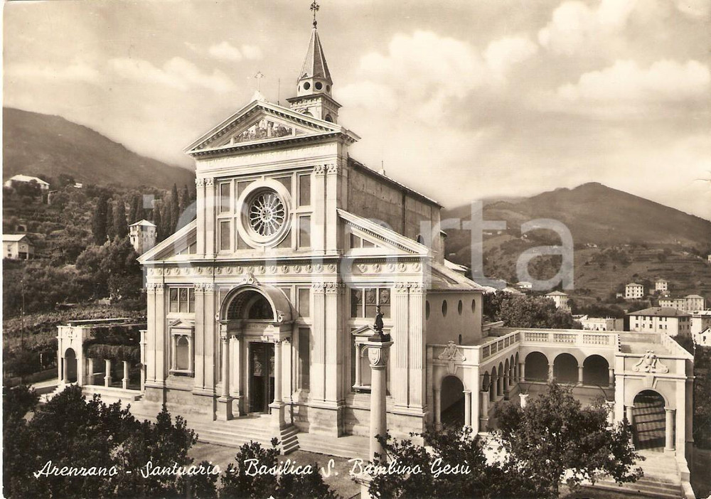 Cartolina originale da collezione 1957 ARENZANO GE Basilica Santuario di GESU  BAMBINO DI PRAGA Cartolina FG VG 1