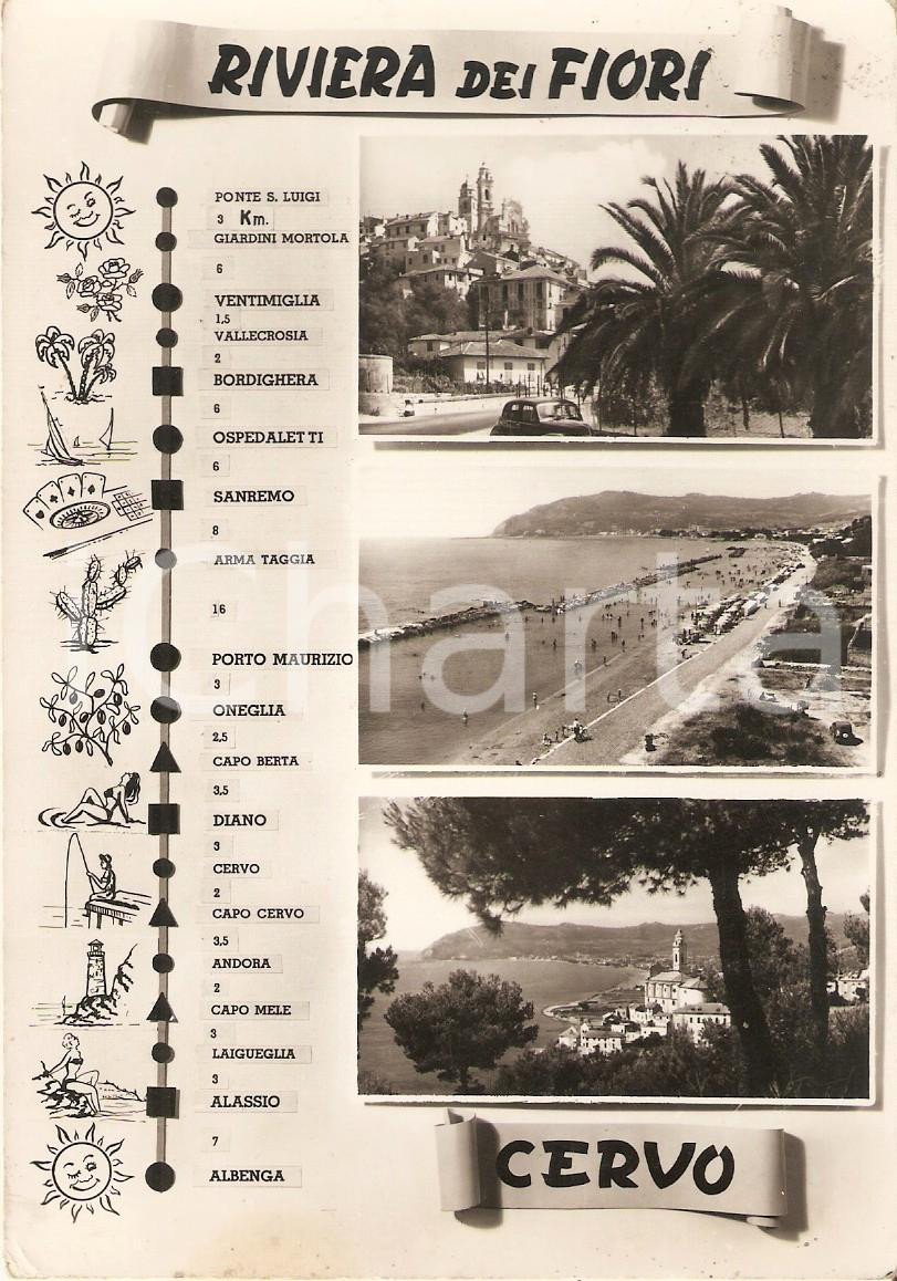 Cartolina originale da collezione 1955 ca CERVO IM Vedutine con città della RIVIERA DEI FIORI Cartolina FG VG 1