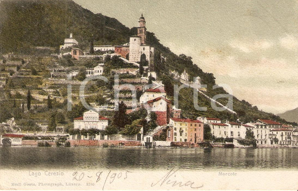 1908 MORCOTE (SVIZZERA) Panorama del paese con il LAGO CERESIO *Cartolina FP VG