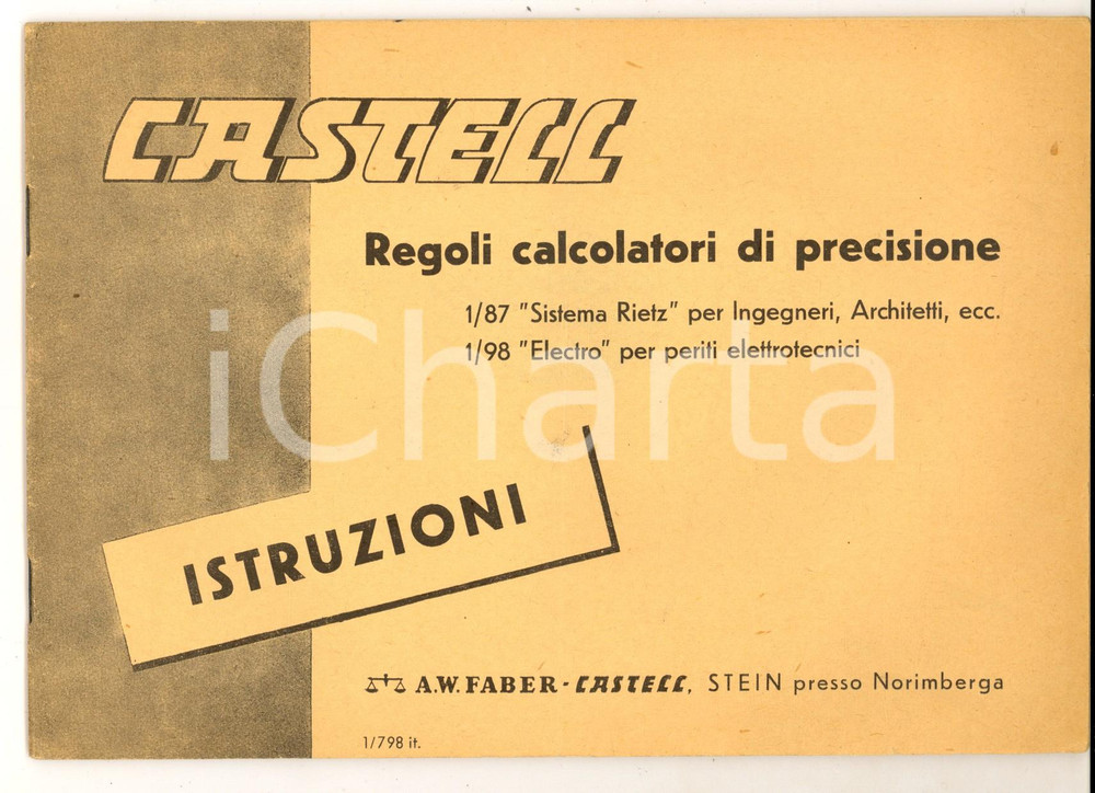 Materiale pubblicitario d’epoca 1960ca A.W. FABER CASTELL Regoli calcolatori di precisione  Istruzioni 46 pp. 1