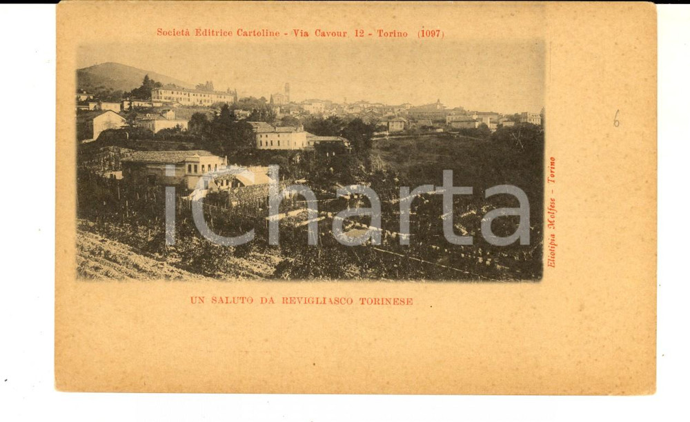 Cartolina originale da collezione 1900 ca REVIGLIASCO TORINESE AT Veduta del castello Cartolina FP VG 1