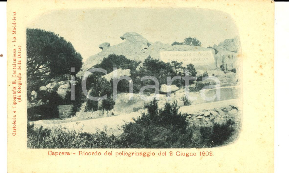 Cartolina originale da collezione 1905 ca CAPRERA OT Ricordo pellegrinaggio 1902 Cartolina VINTAGE FP NV 1