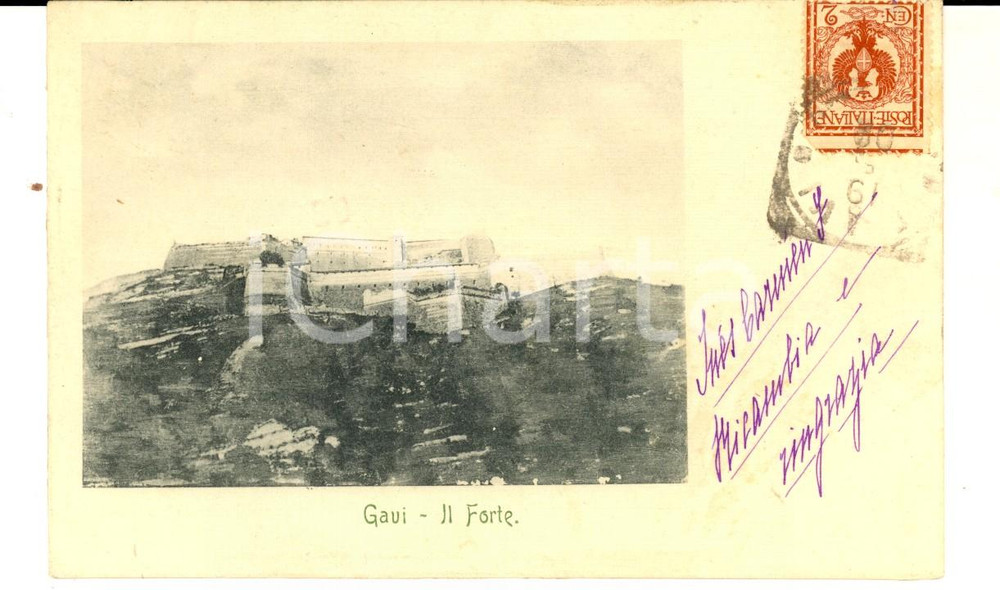 Cartolina originale da collezione 1902 GAVI AL Panorama con il Forte Cartolina postale VINTAGE FP VG 1