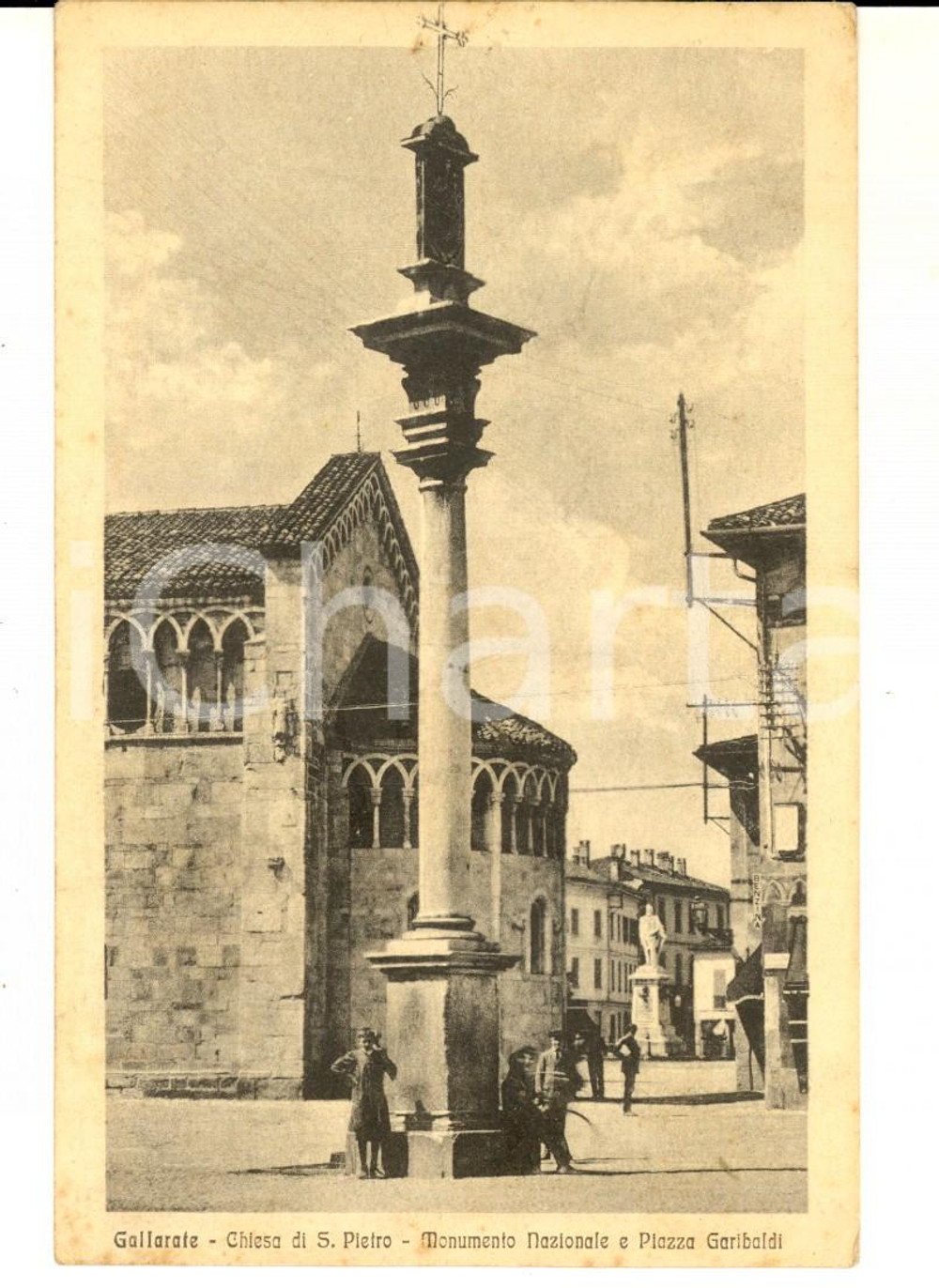 Cartolina originale da collezione 1915 ca GALLARATE VA Chiesa di San Pietro e piazza Garibaldi Cartolina FP NV 1