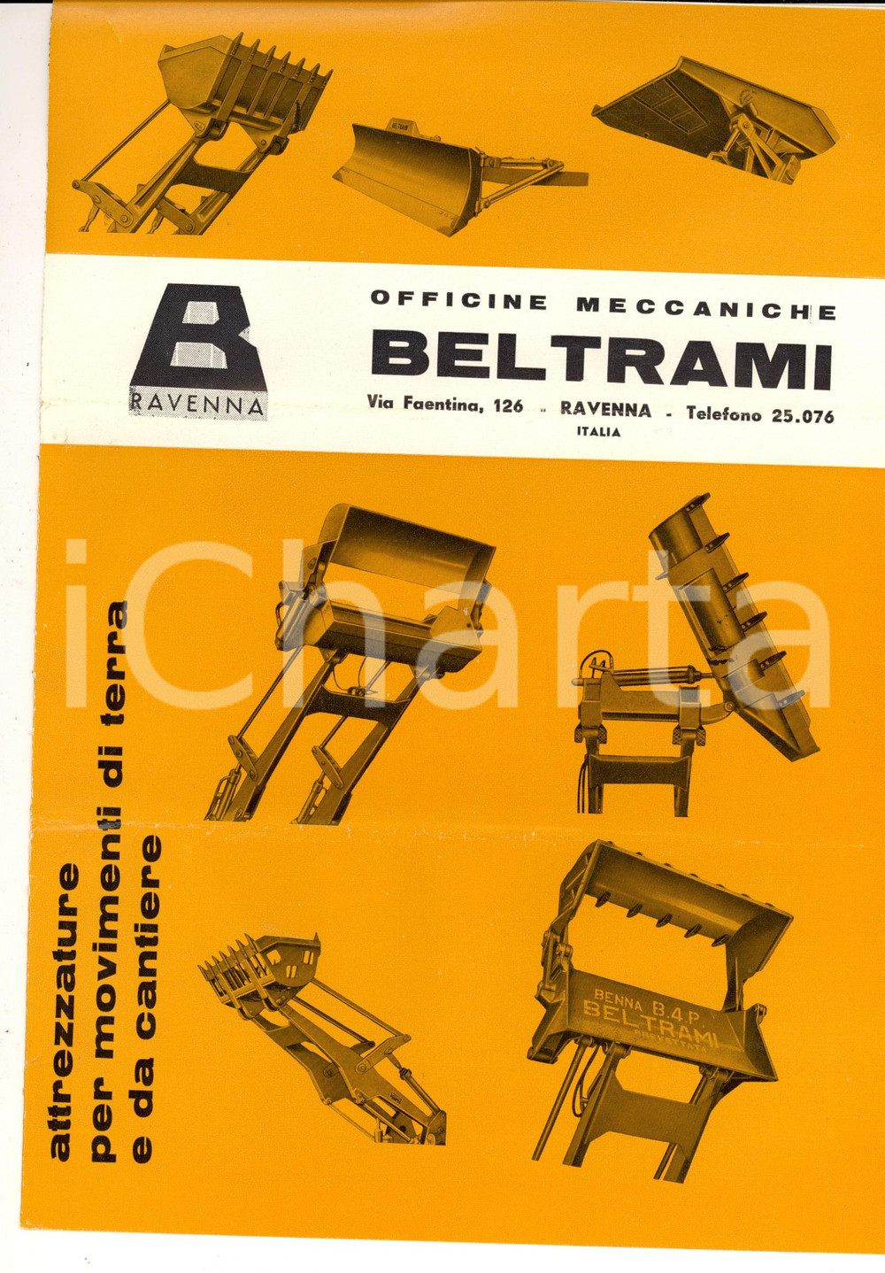 Materiale pubblicitario d’epoca 1960 ca RAVENNA Officine Meccaniche BELTRAMI  Attrezzature cantiere ILLUSTRATO 1