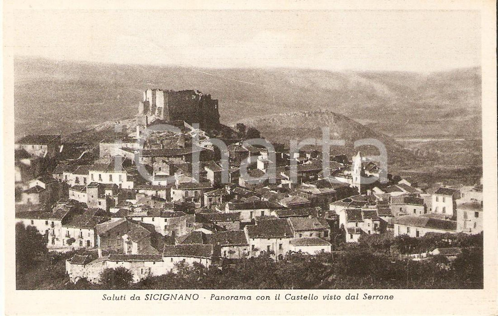 Cartolina originale da collezione 1953 SICIGNANO DEGLI ALBURNI SA Castello visto da Monte SERRONE Cartolina FP 1