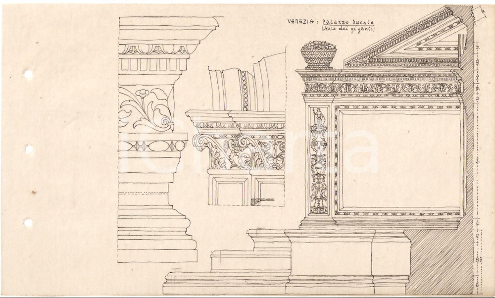 Stampa, bozzetto originale 1955 ca VENEZIA Palazzo Ducale SCALA DEI GIGANTI Lucido con disegno A MANO 1