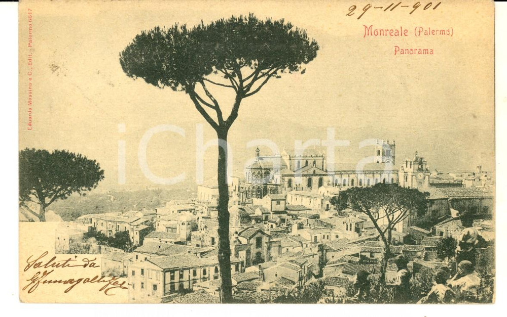 Cartolina originale da collezione 1901 MONREALE PA Panorama generale Cartolina postale FP VG 1
