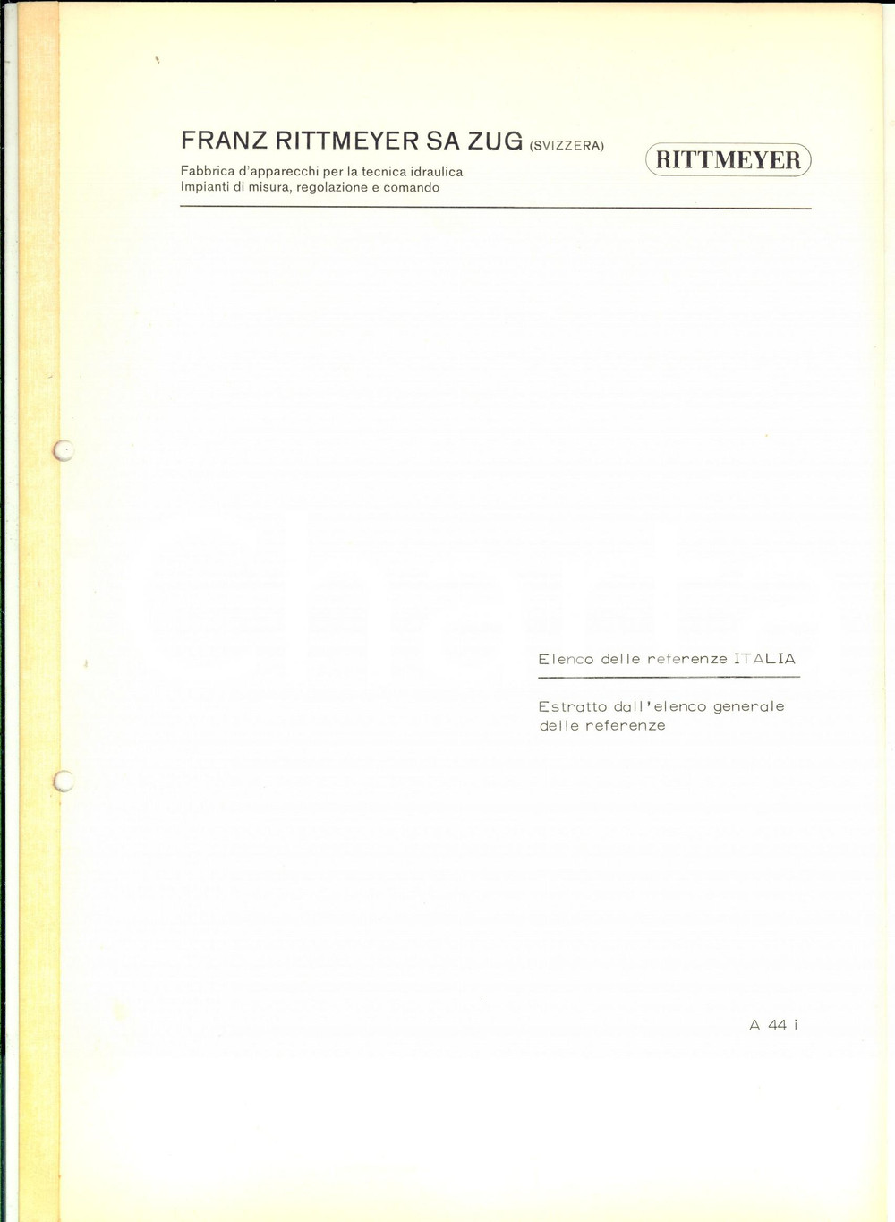 Materiale pubblicitario d’epoca 1968 ZUG FRANZ RITTMEYER SA Elenco delle referenze ITALIA Brochure 6 pp. 1