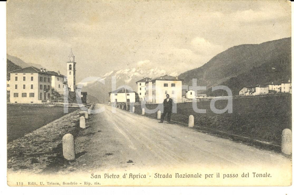 Cartolina originale da collezione 1910 SAN PIETRO D APRICA Strada Nazionale Passo del TONALE Cartolina DANNEGGIATA 1