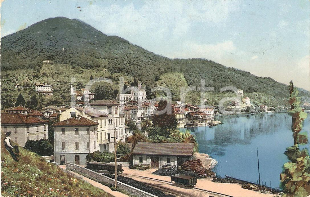 Cartolina originale da collezione 1909 PONTE TRESA SVIZZERA Panorama con Lago di Lugano Cartolina FP VG 1