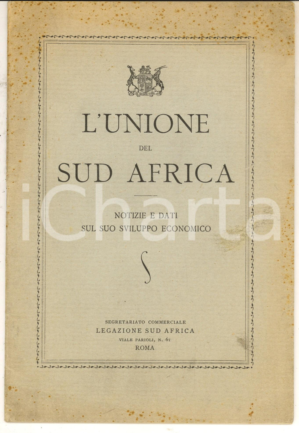 Libro, pubblicazione d epoca 1930 ca ROMA L Unione del Sud Africa  Notizie e dati Segretariato Commerciale 1