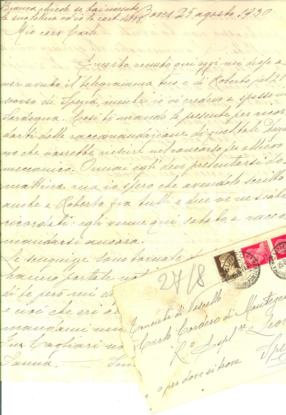 Manoscritto, lettera originale 1930 BOVES Marchesa CORDERO DI MONTEZEMOLO non trova la tranquillitÃ  Autografo 1