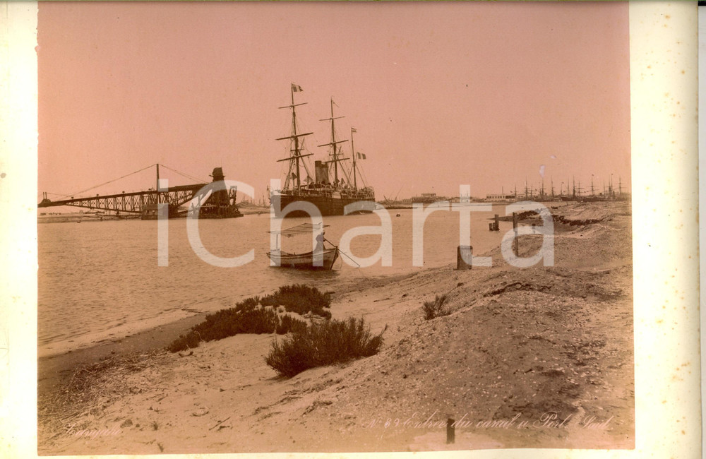 Fotografia d epoca originale 1890 ca EGYPTE EntrÃ©e du canal Ã  PORT SAID Photo Adolphe ZANGAKI 34x22 cm 1