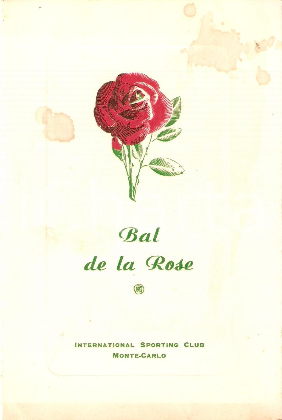 Materiale pubblicitario d’epoca 1963 MONTECARLO International Sporting Club  Menu BAL DE LA ROSE 12x18 cm 1