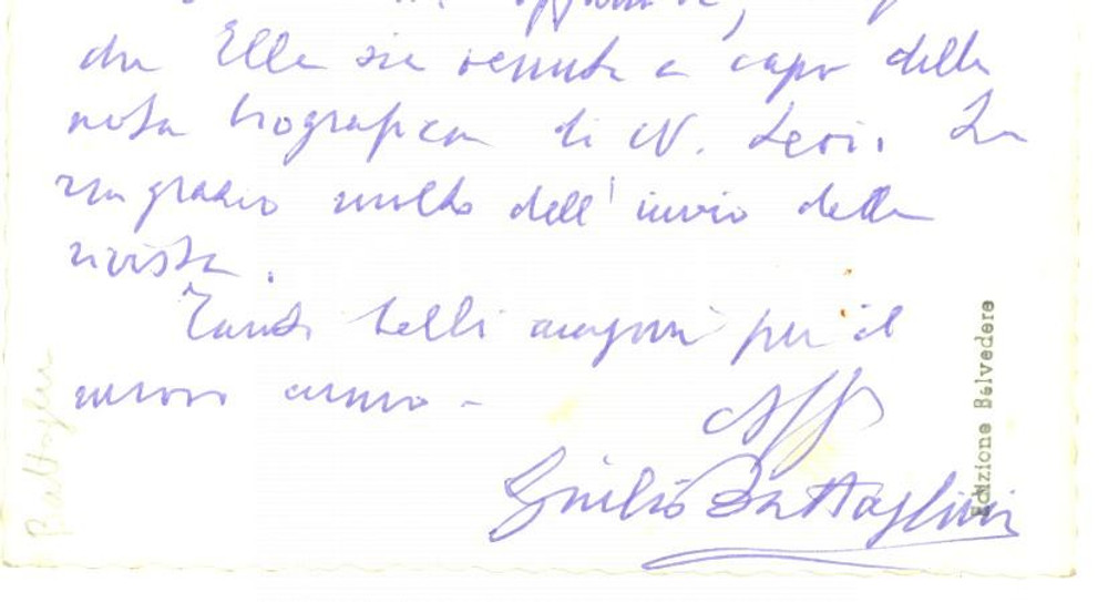 Autografo originale 1957 ROMA Piazza Venezia  Cartolina Giulio BATTAGLINI  a un collega AUTOGRAFO 1