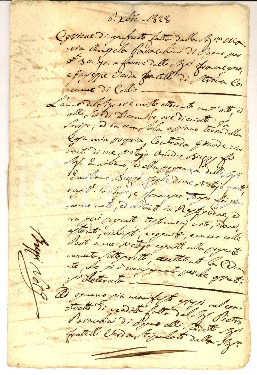 Documento originale, autentico 1828 POGNO Maria Angela PARACCHINI cede usufrutto alpeggio ai fratelli VERDA 1