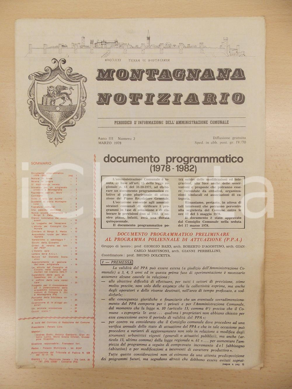 Giornale, rivista storica 1978 MONTAGNANA NOTIZIARIO Restauro della Loggetta del Veneziano Anno III n.2 1