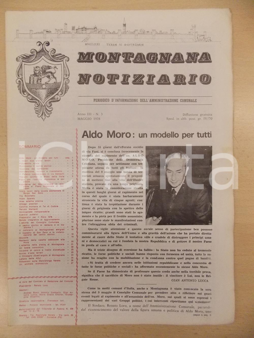 Giornale, rivista storica 1978 MONTAGNANA NOTIZIARIO Consiglio comunale riflette sulla morte di Aldo MORO 1