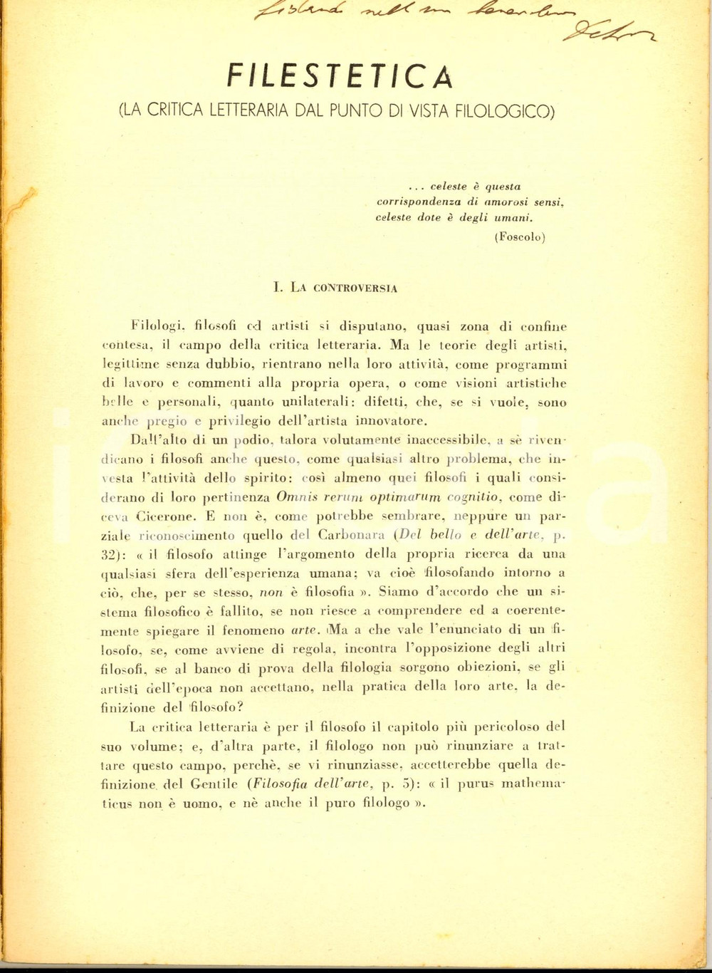 Libro, pubblicazione d epoca 1949 Attilio DE LORENZI Filestetica Invio autografo Quaderni filologici 1
