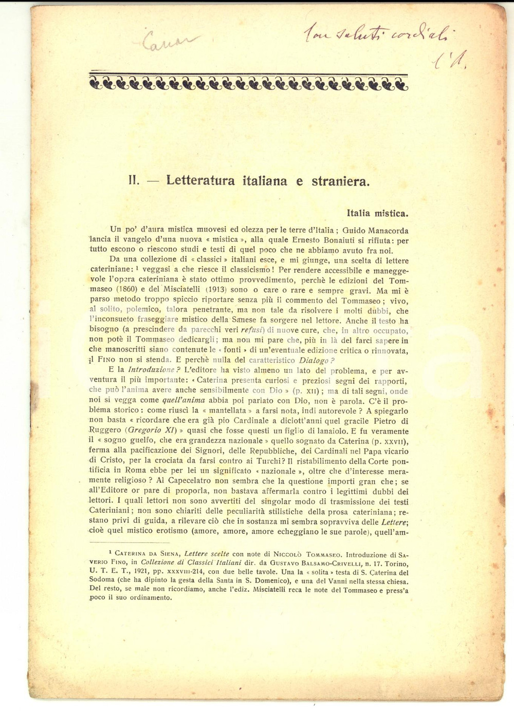 Libro, pubblicazione d epoca 1922 Enrico CARRARA Letteratura italiana e straniera Invio AUTOGRAFO 32 pp. 1