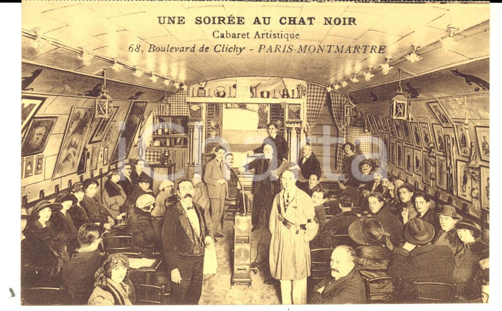 Cartolina originale da collezione 1910 ca PARIS MONTMARTRE Cabaret artistique LE CHAT NOIR Carte postale 1