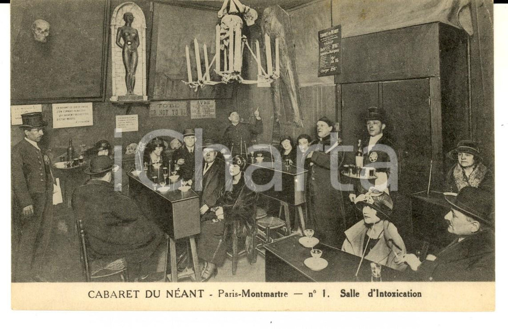 Cartolina originale da collezione 1910 ca PARIS MONTMARTRE Cabaret du NÃ©ant  Salle d intoxication Carte postale 1