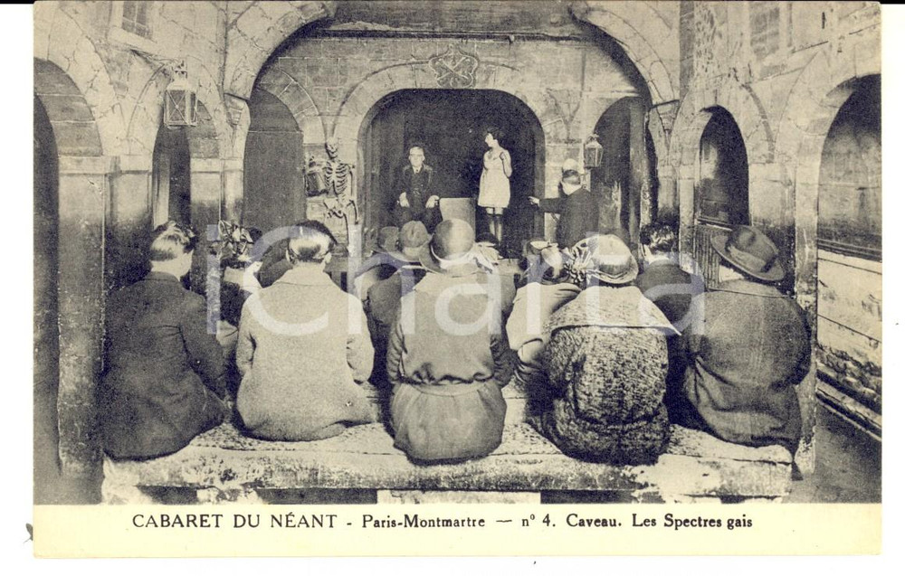 Cartolina originale da collezione 1910 ca PARIS MONTMARTRE Cabaret du NÃ©ant  Caveau. Les spectres gais 1