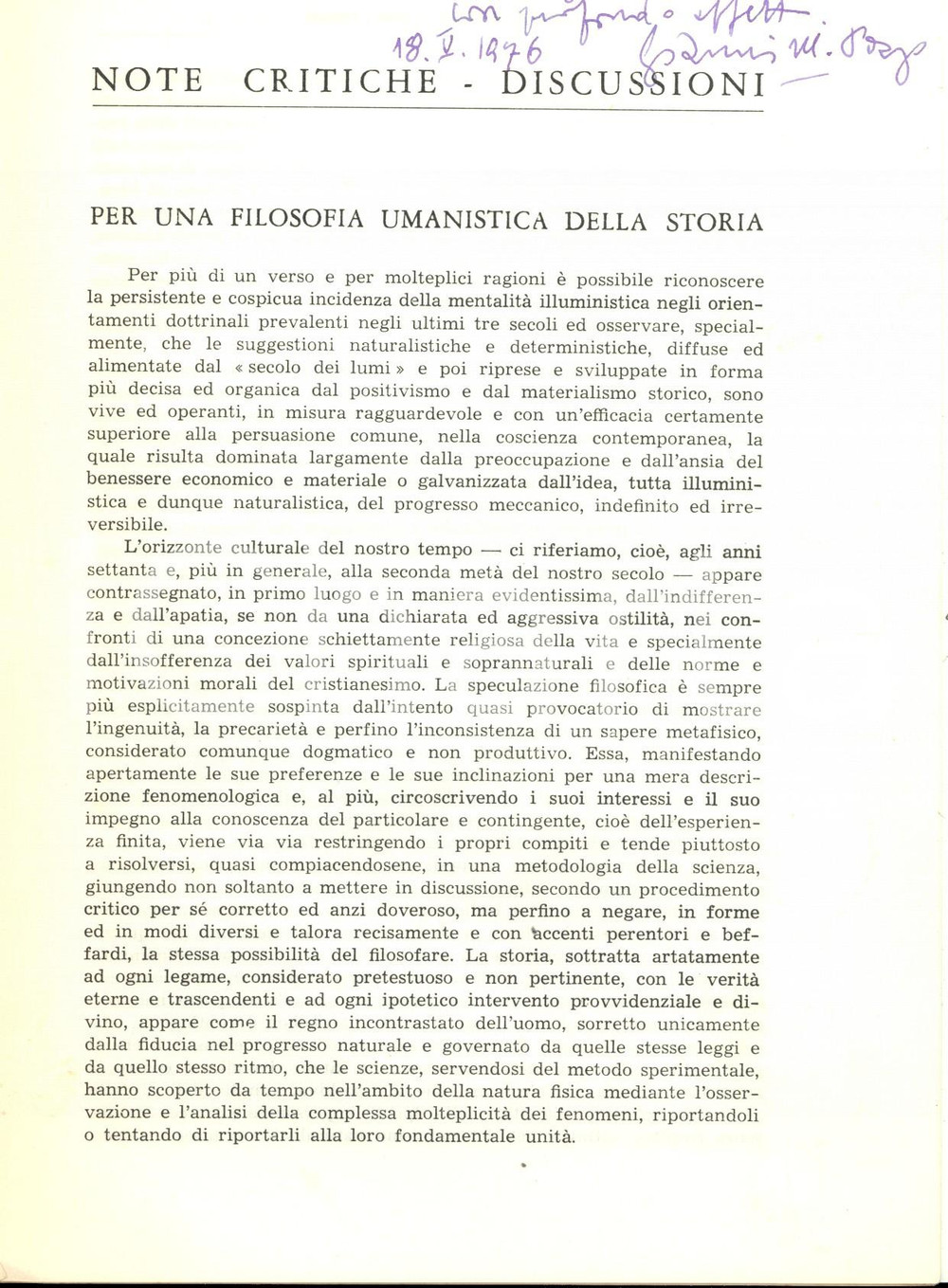 Libro, pubblicazione d epoca 1976 Gianni M. POZZO Per una filosofia umanistica della storia Invio AUTOGRAFO 1