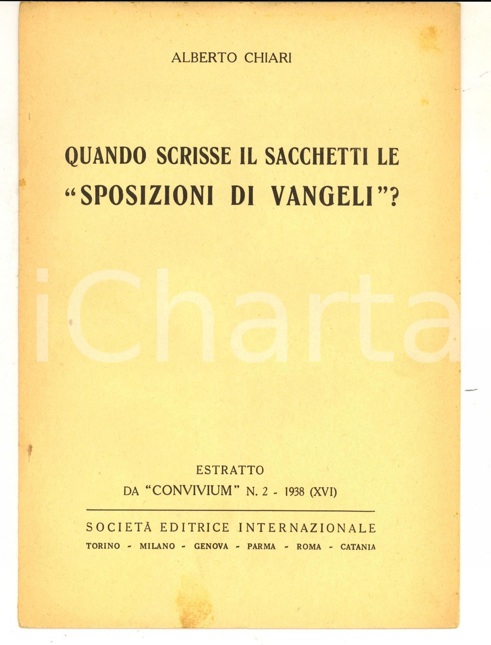 Libro, pubblicazione d epoca 1938 Alberto CHIARI Quando scrisse il Sacchetti le Sposizioni AUTOGRAFO 1