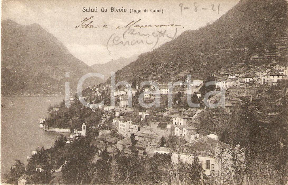 Cartolina originale da collezione 1921 BLEVIO CO Panorama del paese con Lago di COMO Cartolina FP VG 1