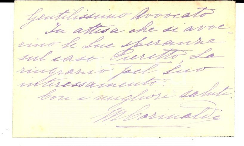 Autografo originale 1920 ca PADOVA Margherita CORINALDI RIGNANO Biglietto da visita AUTOGRAFO 1
