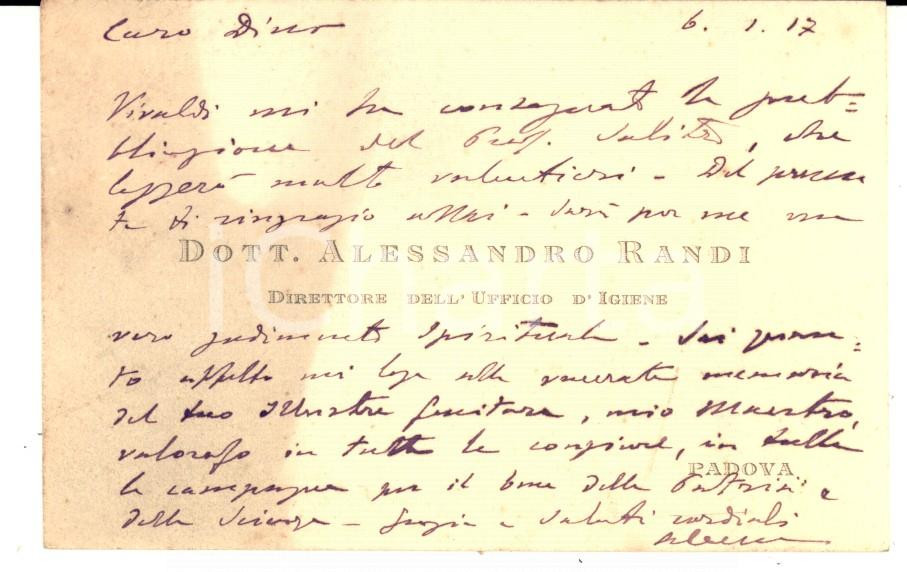 Autografo originale 1917 PADOVA Alessandro RANDI  Direttore Ufficio Igiene Biglietto autografo 1